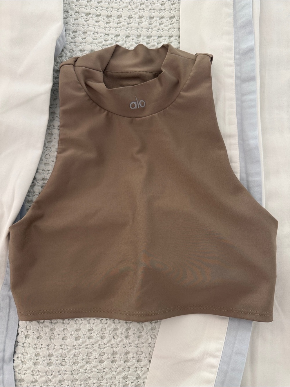 ALO Yoga High Neck Crop Bra Tank - Taupe Brown